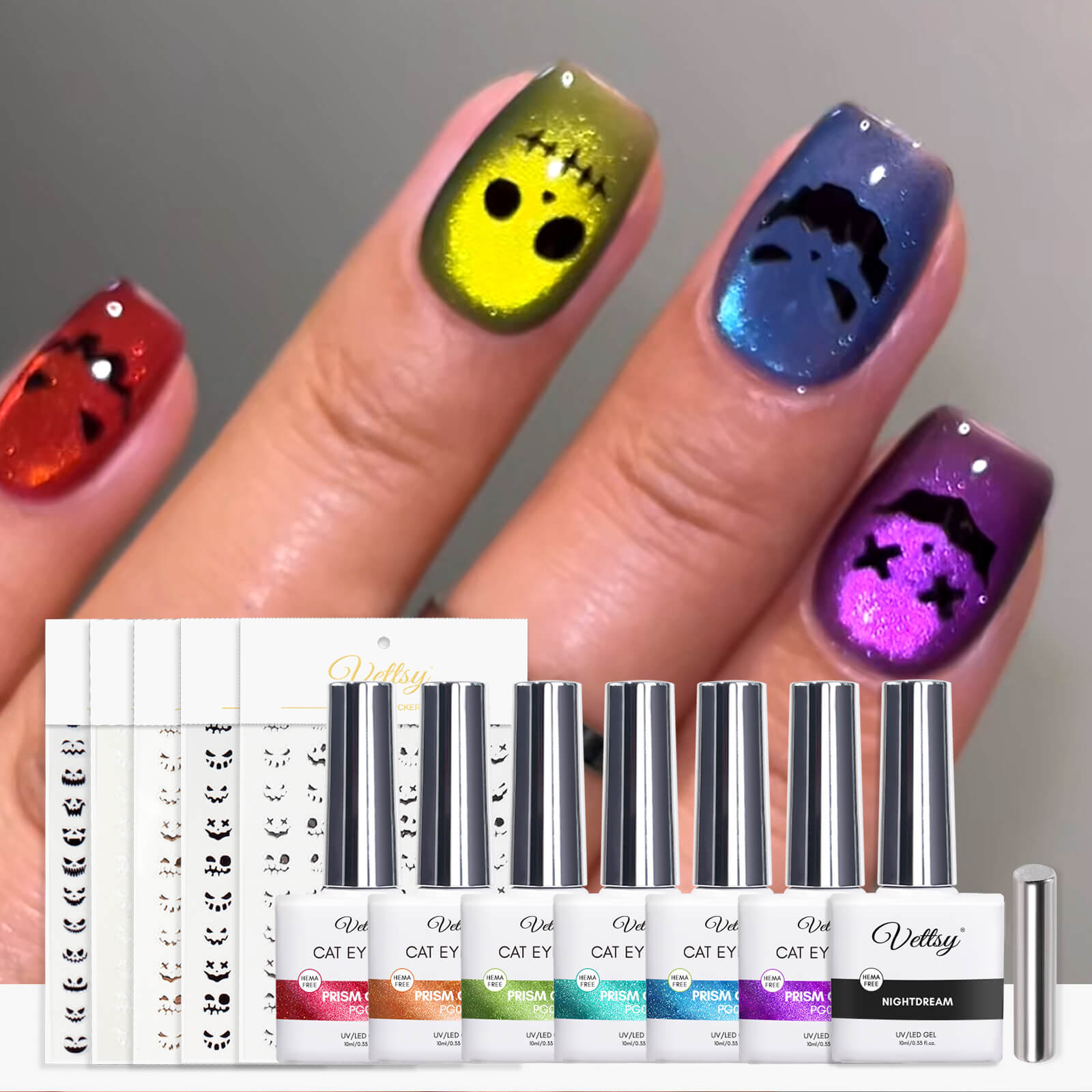 Orvelta Premium Ghost Party cat eye nail art set