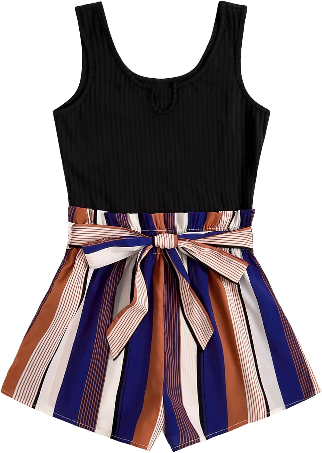 Women's Summer Sleeveless Belted Tank Romper Short Jumpsuit