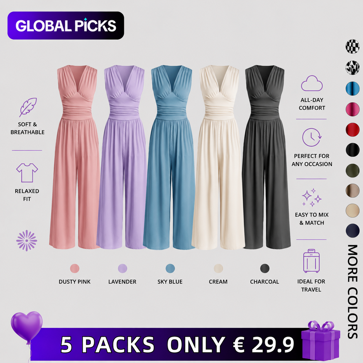 Women's Sleeveless V-Neck Top & Wide Leg Pants Set
