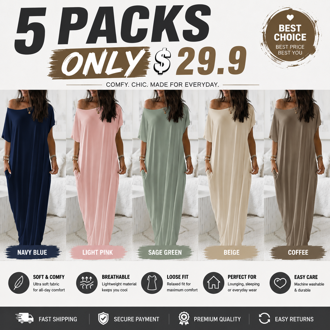 Women's Basic Solid Color Batwing Sleeve Loungewear Dress