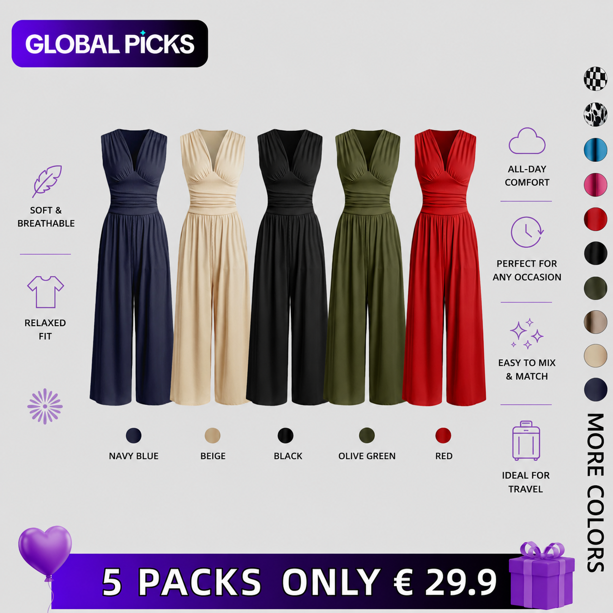 Women's Sleeveless V-Neck Top & Wide Leg Pants Set