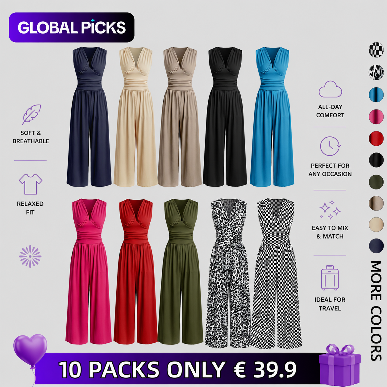 Women's Sleeveless V-Neck Top & Wide Leg Pants Set