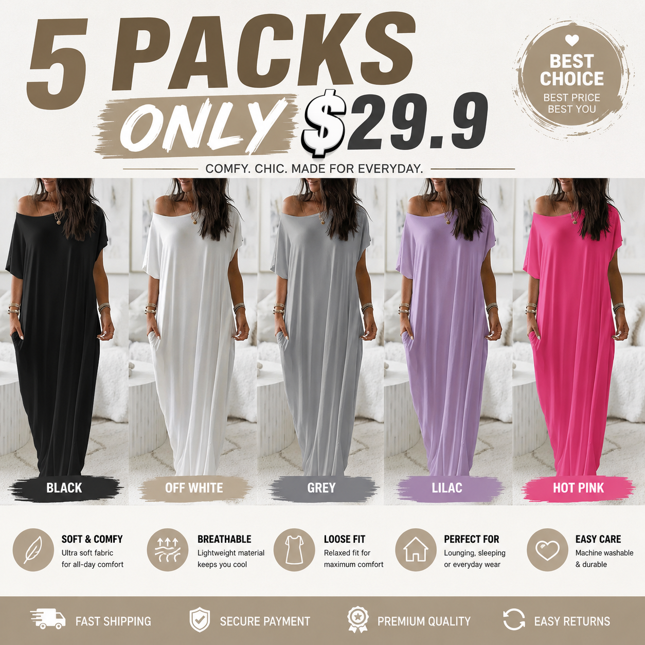 Women's Basic Solid Color Batwing Sleeve Loungewear Dress