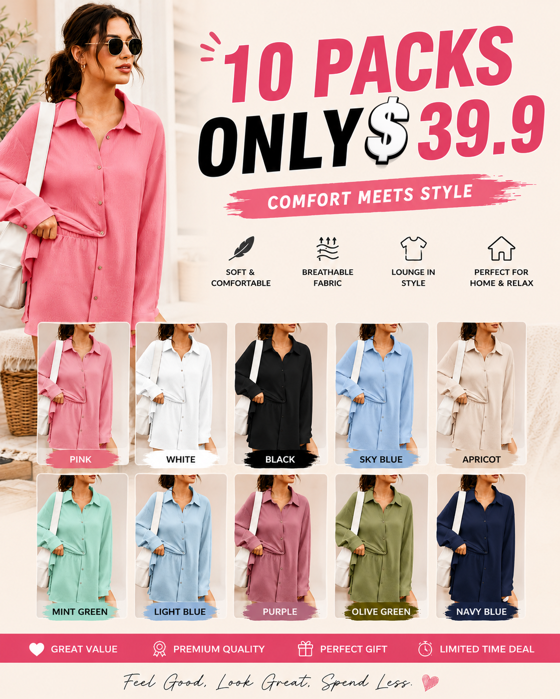 Women's Oversized Button Down Shirt & Shorts 2 Piece Set