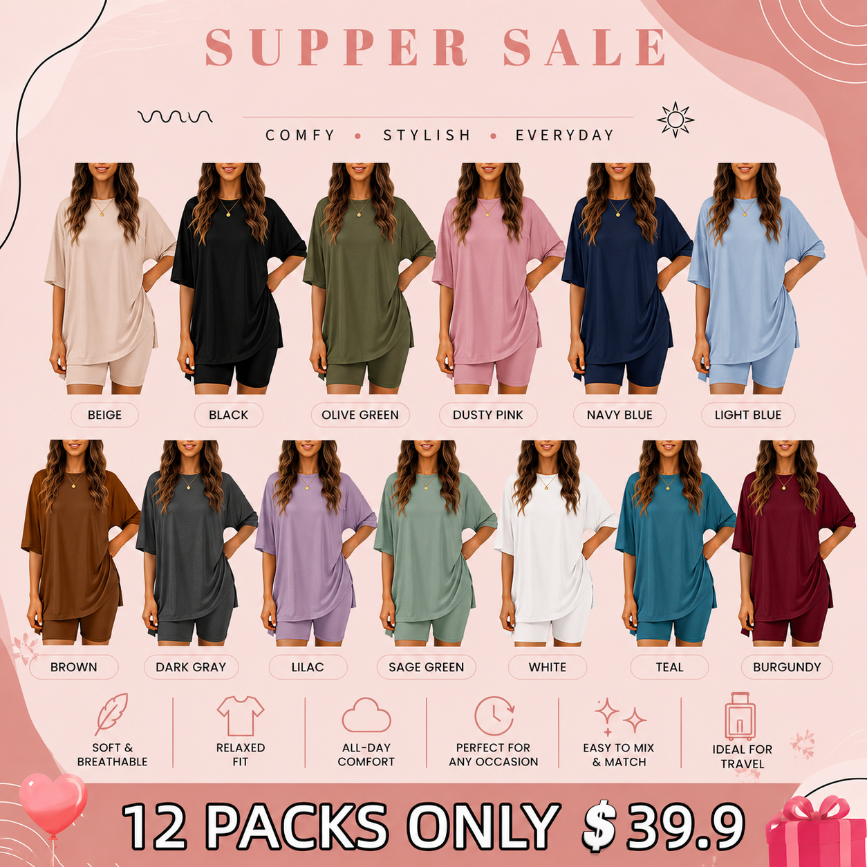 Two-Piece Set For Women Summer Casual Oversized