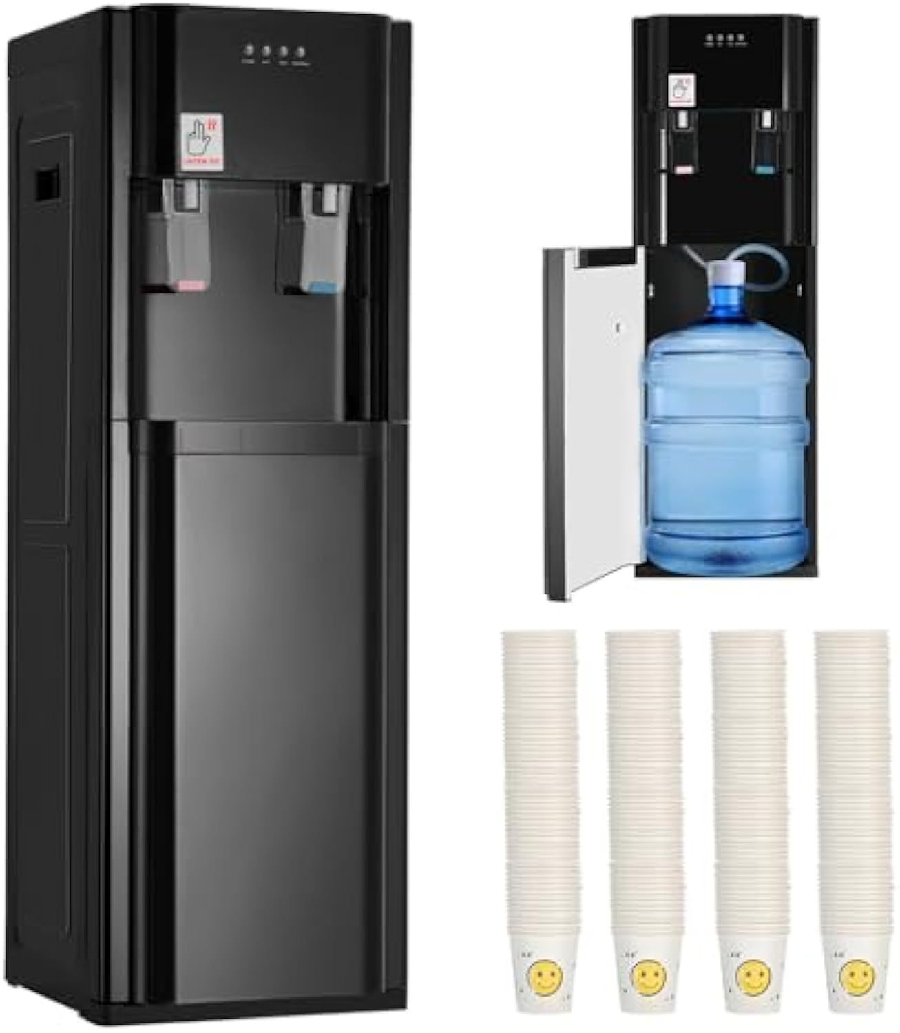 Ykioea Dispensador de Agua con Garrafón Oculto, Dispensador de Agua Fria y Caliente, Enfriador de Agua, Bloqueo de Seguridad, para Hogar Oficina, Dormitorios