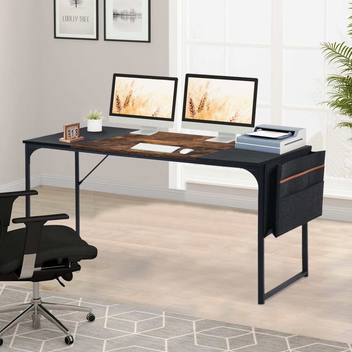 Escritorio Grande 140cm Color Madera con Negro,con Bolsa de Almacenamiento