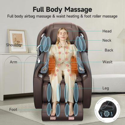 Real Relax - Silla de Masaje Favor-06, Cuerpo Completo Zero Gravity SL-Track Shiatsu Silla reclinable de Masaje con Control de aplicación, Color café
