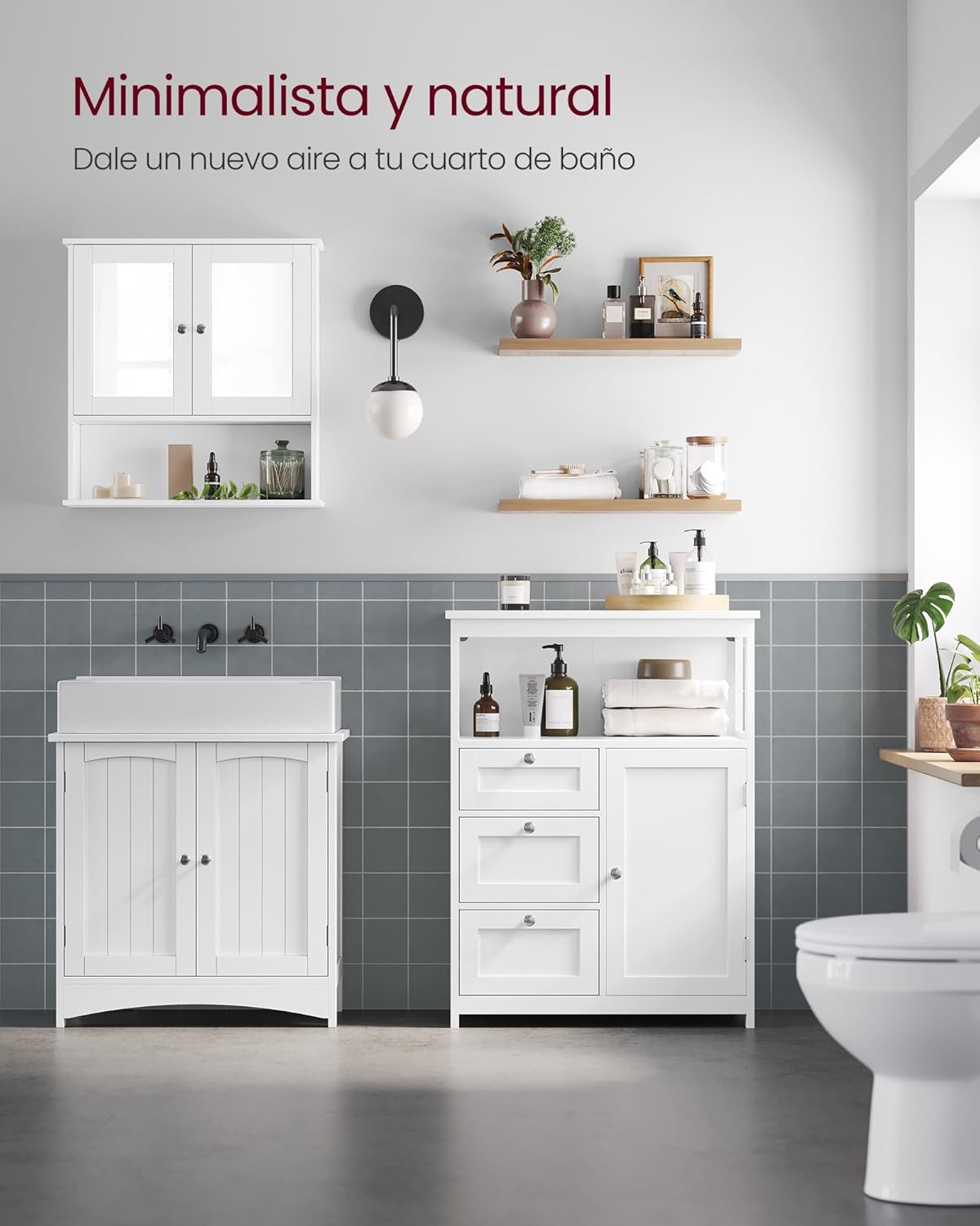 VASAGLE UBBC542P31V1 - clóset de Almacenamiento de baño no Empotrado con 3 cajones, Estante Ajustable, 11.8 x 23.6 x 31.5 Pulgadas, Color Blanco