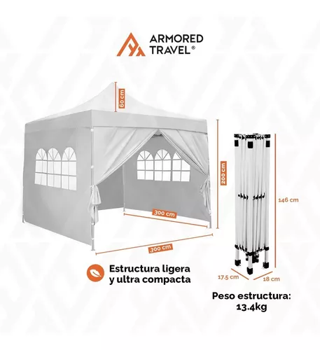 Toldo Con Paredes 3x3 M Carpa Retractil Premium Con Maleta