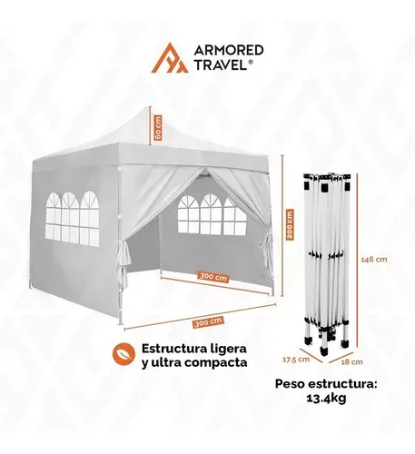 Toldo Con Paredes 3x3 M Carpa Retractil Premium Con Maleta
