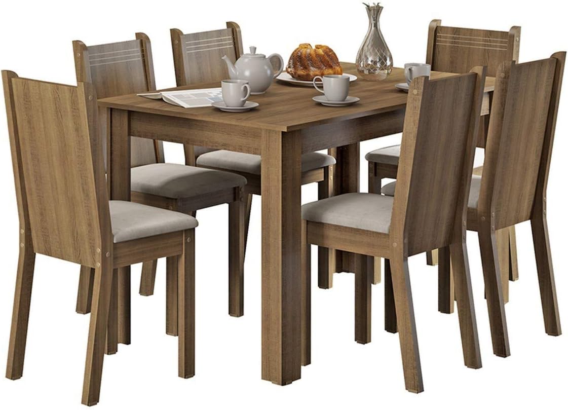 Madesa Juego de Comedor, Mesa con Encimera y 6 Sillas Maris - Marrón/Sintético Beige