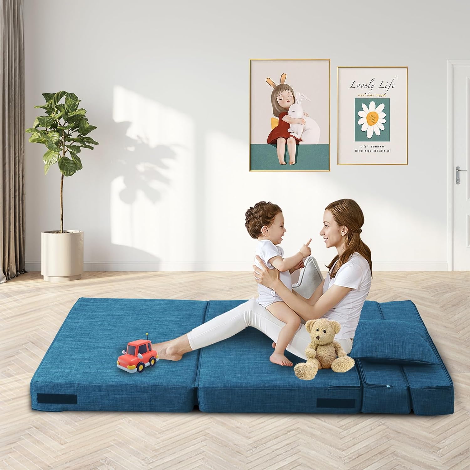 Nigoone - Sofá plegable tamaño Queen de espuma viscoelástica con 2 almohadas, sillón perezoso, triple futón, camas convertibles, funda lavable, gris oscuro