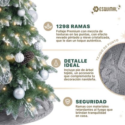 ESQUIMAL Árbol de Navidad Escarchado Follaje Mixto, Pino Navideño con Nieve Artificial (Verde Puntas Nevadas, 1.80 m)