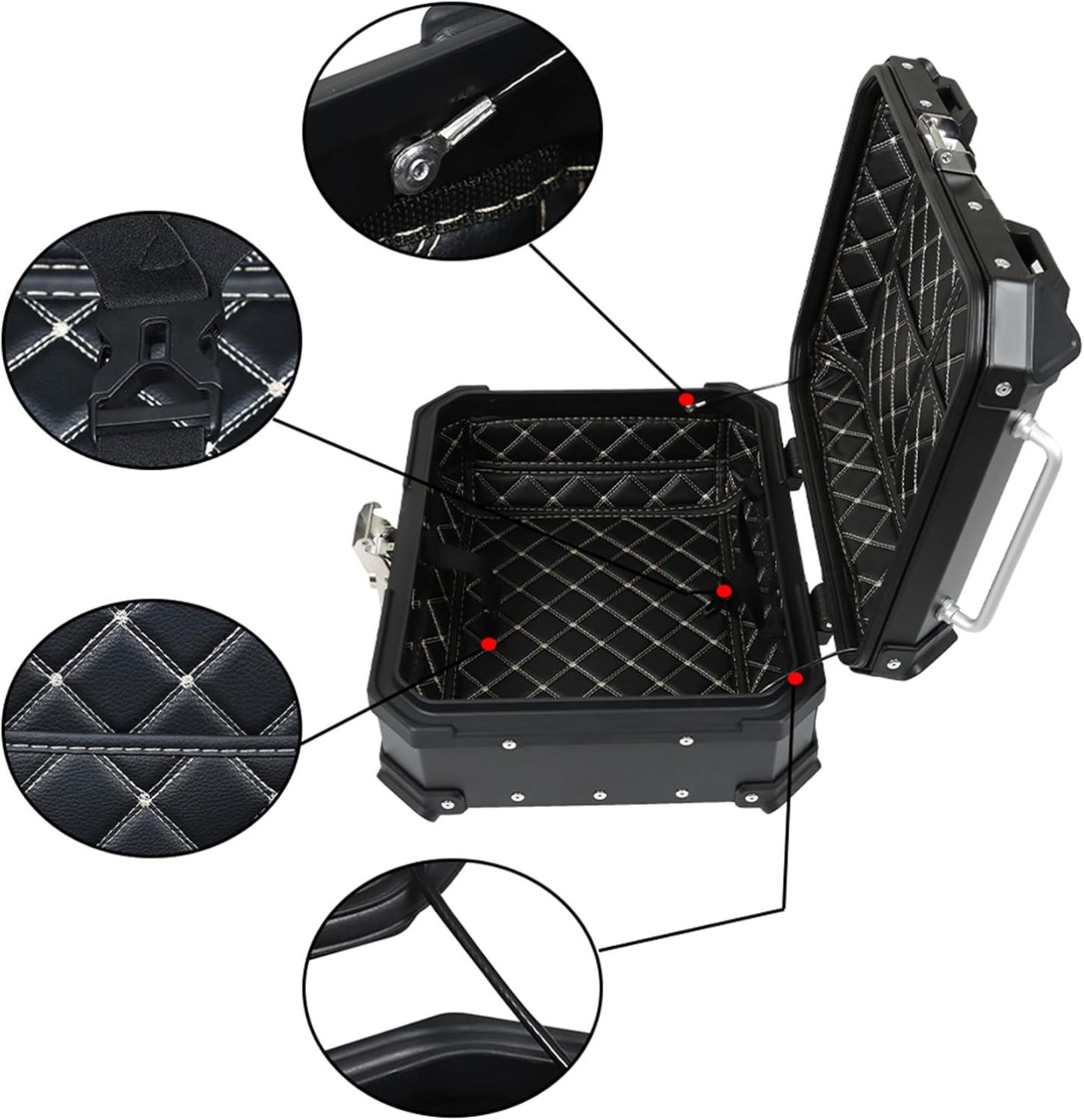 Labwork - Caja trasera para motocicleta de 45 l, con placa de montaje, aleación de aluminio dura, cierre de seguridad contra robo, metal plateado, caja trasera para maletero