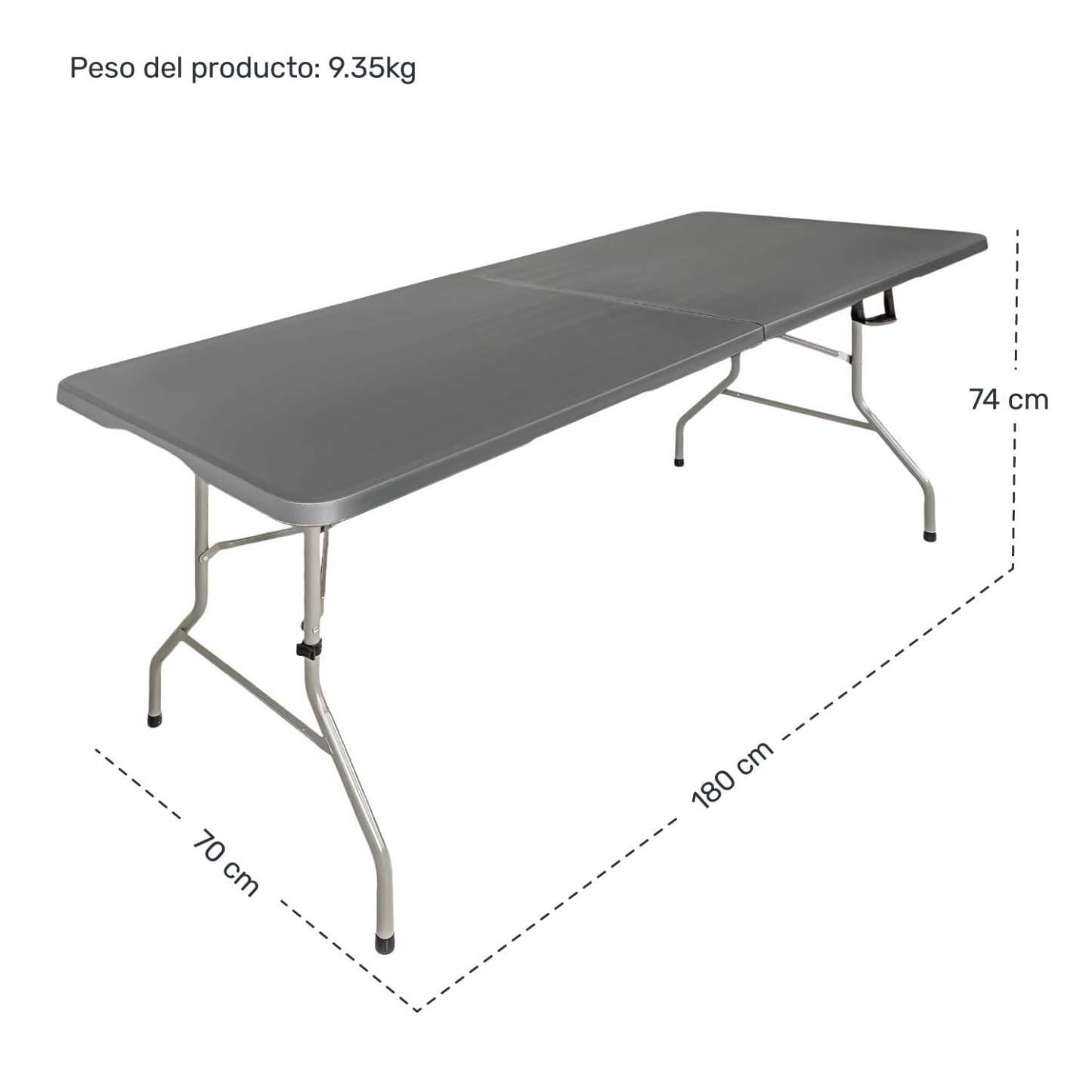 Mesa plegable 1,80m combinada jardín exterior camping gris