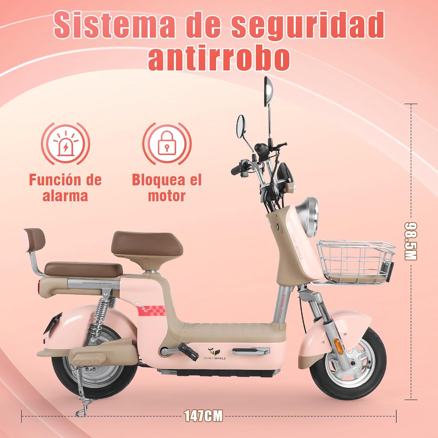 HONEYWHALE U3 PRO Bicicleta Electrica para Adultos, Moto Electrica con Alarma, Potencia Motor 650W-Max, Velocidad 31KM/H-Max, Autonomia 60KM, Bateria 20AH de Gran Capacidad
