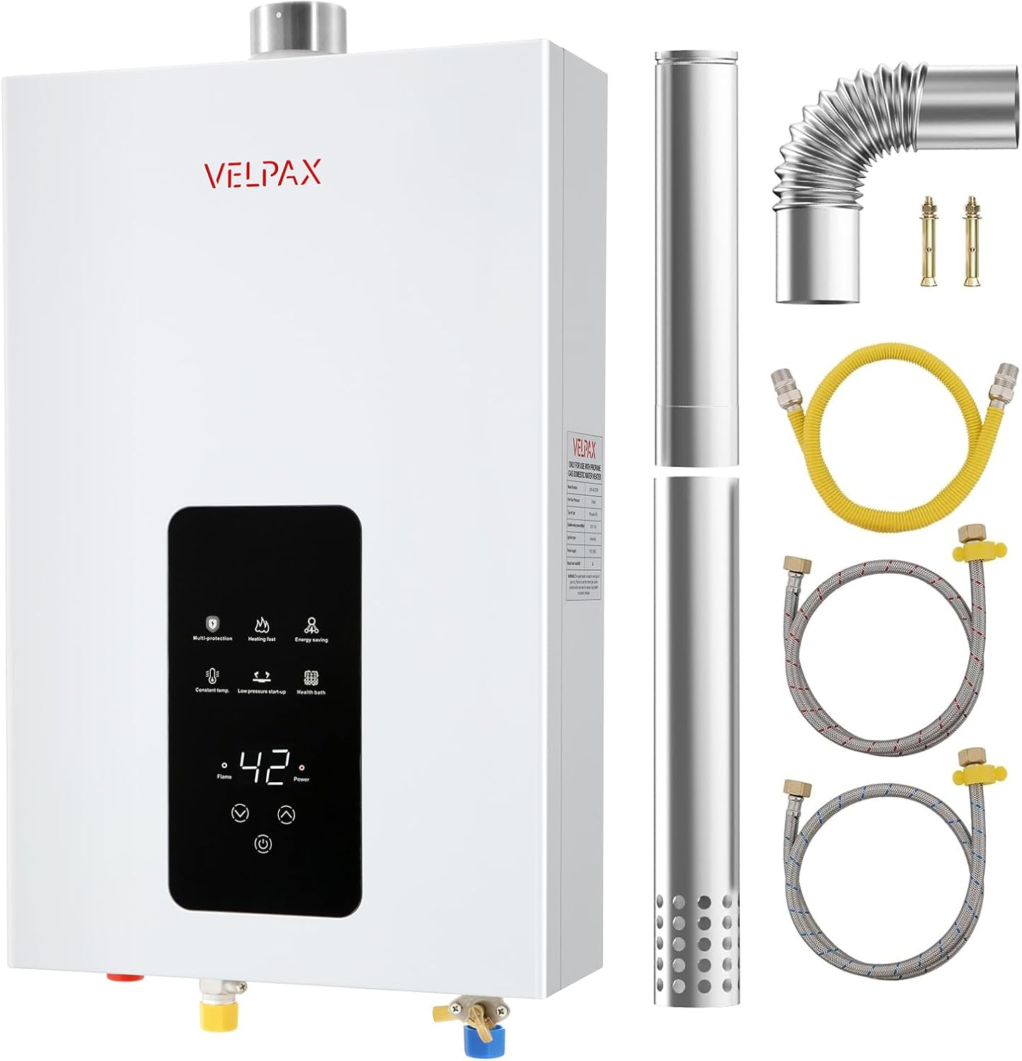Calentador de agua sin tanque, propano, 4.21 GPM 16 L para interiores, calentador de agua de propano constante, calentador de agua de gas propano caliente instantáneo con visualización digital