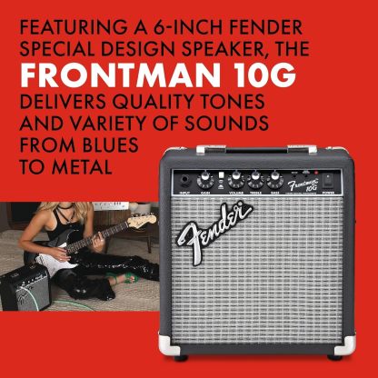 Fender Squier Debut Series Stratocaster Electric Guitar Kit, Beginner Guitar Kit, with 2-Year Warranty, with Padded Gig Bag, Frontman 10G Amp, Strap, and More, Includes Free Lessons, Black