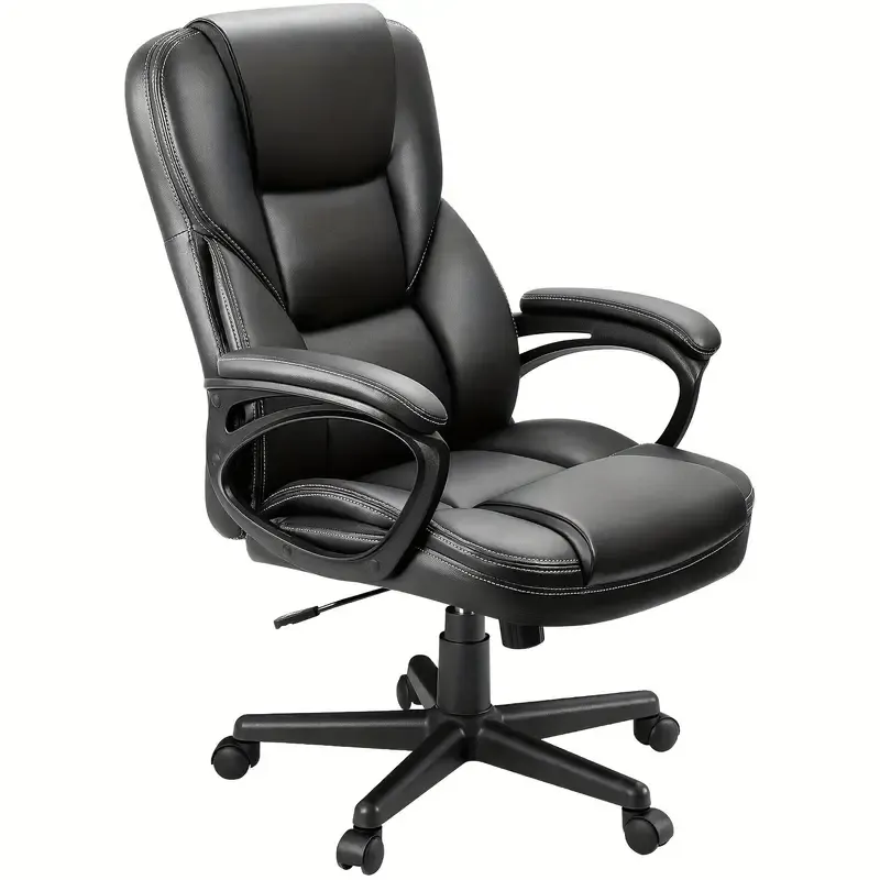 1 ud Silla Ejecutiva Ergo - Lujoso Cuero Sintético, Reposabrazos Ajustables, Soporte Lumbar, Giro de 360°, Función de Inclinación 90°-120°, Altura Ajustable 17.2"-21.2", Respaldo de 24.8", Acabado Negro Elegante