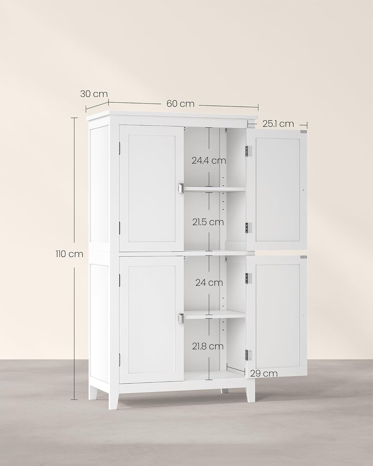 VASAGLE Mueble de Baño, Armario de Baño, Armario de Cocina, con 2 Puertas y 2 Cajones, Estantes Ajustables, 30 x 60 x 110 cm, Gris Paloma MBBC551G02