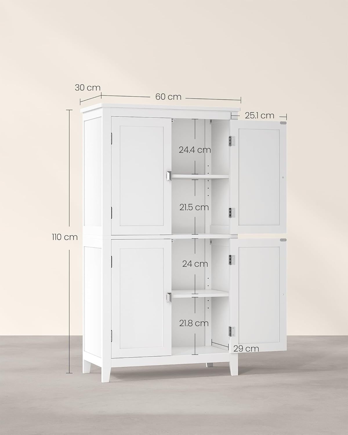VASAGLE Mueble de Baño, Armario de Baño, Armario de Cocina, con 2 Puertas y 2 Cajones, Estantes Ajustables, 30 x 60 x 110 cm, Gris Paloma MBBC551G02