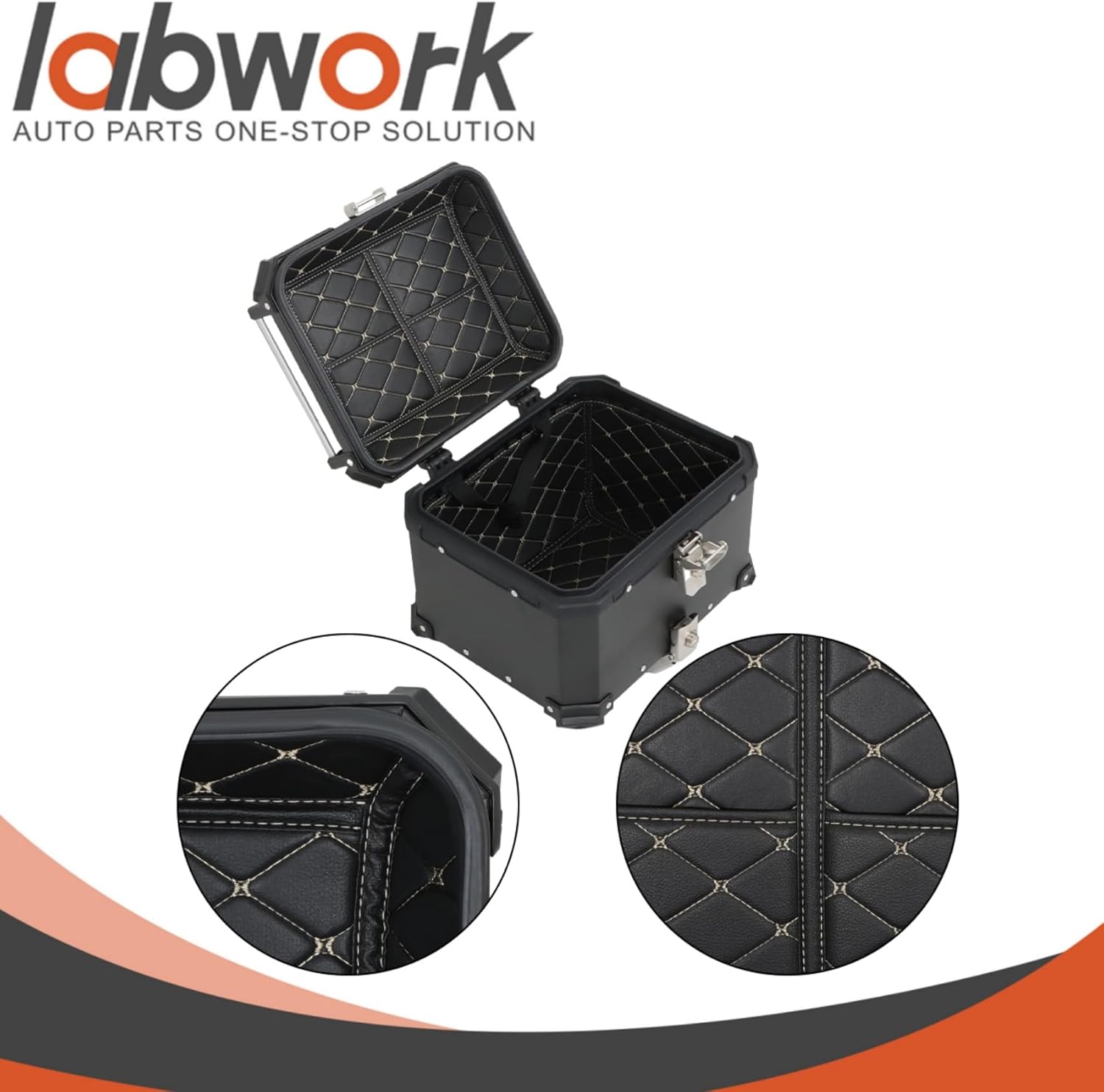 Labwork - Caja trasera para motocicleta de 45 l, con placa de montaje, aleación de aluminio dura, cierre de seguridad contra robo, metal plateado, caja trasera para maletero