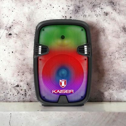 MITZU KSW-4015 Bocina 15" Luz Tipo Flama Ksr-Link, Recargable, Bluetooth, USB, Micro SD, FM, Aux, 1 Mic Alambrico, Stand, 40W RMS Negro