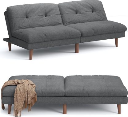 Flamaker Futón sofá cama de tela ajustable, sofá cama para apartamentos pequeños, moderno y convertible, color gris