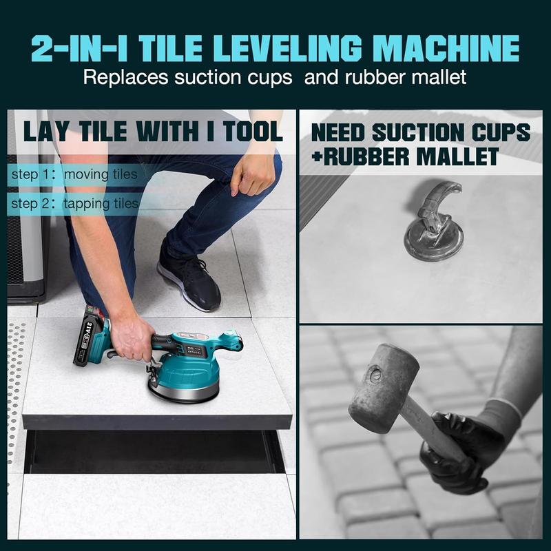 KP-160B Tile Vibration Tool, Cordless Tile Vibration Leveling Machine with 2×2000mAh Batteries, 160mm Large Suction Strong Grip.