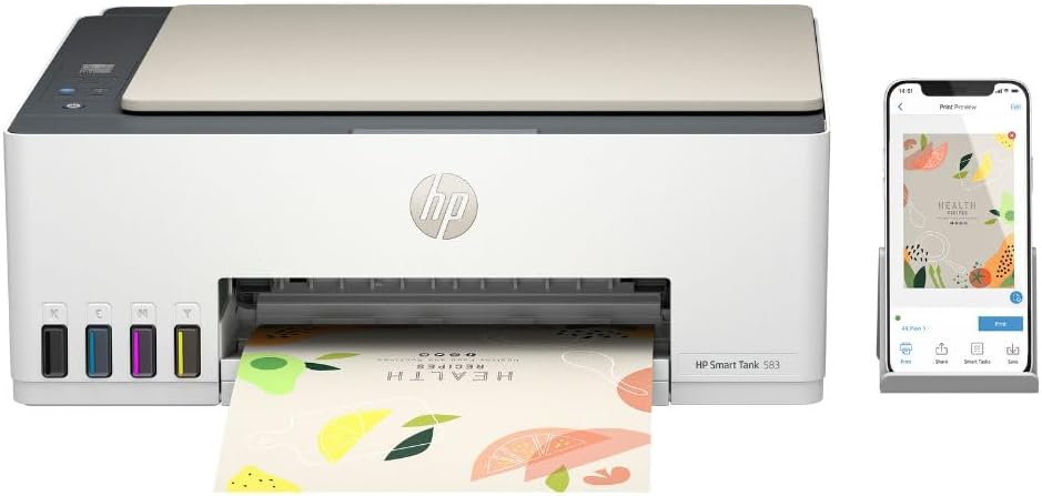 HP Impresora Multifuncional Smart Tank 585, Tinta Continua, Color, Wi-Fi, Dúplex (Doble Cara) Manual, Impresión Desde Smart App, hasta 2 años de Garantía* (1F3Y4A)