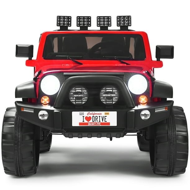 Costway Coche Eléctrico Montable para Niños de Batería 12V con 2 Asientos con Mando 2,4G 3 Velocidades Música Bocina Puerto USB Luces LED Rojo Costway Modern