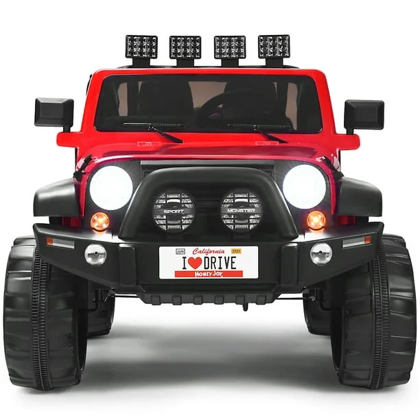 Costway Coche Eléctrico Montable para Niños de Batería 12V con 2 Asientos con Mando 2,4G 3 Velocidades Música Bocina Puerto USB Luces LED Rojo Costway Modern