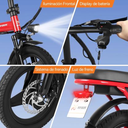 Pop Shope S6 Bicicleta Eléctrica Plegable para Adultos, Velocidad Máxima 35KM/H, Potencia Máxima del Motor 750W, Autonomía 35KM, Batería 48V/10.4AH