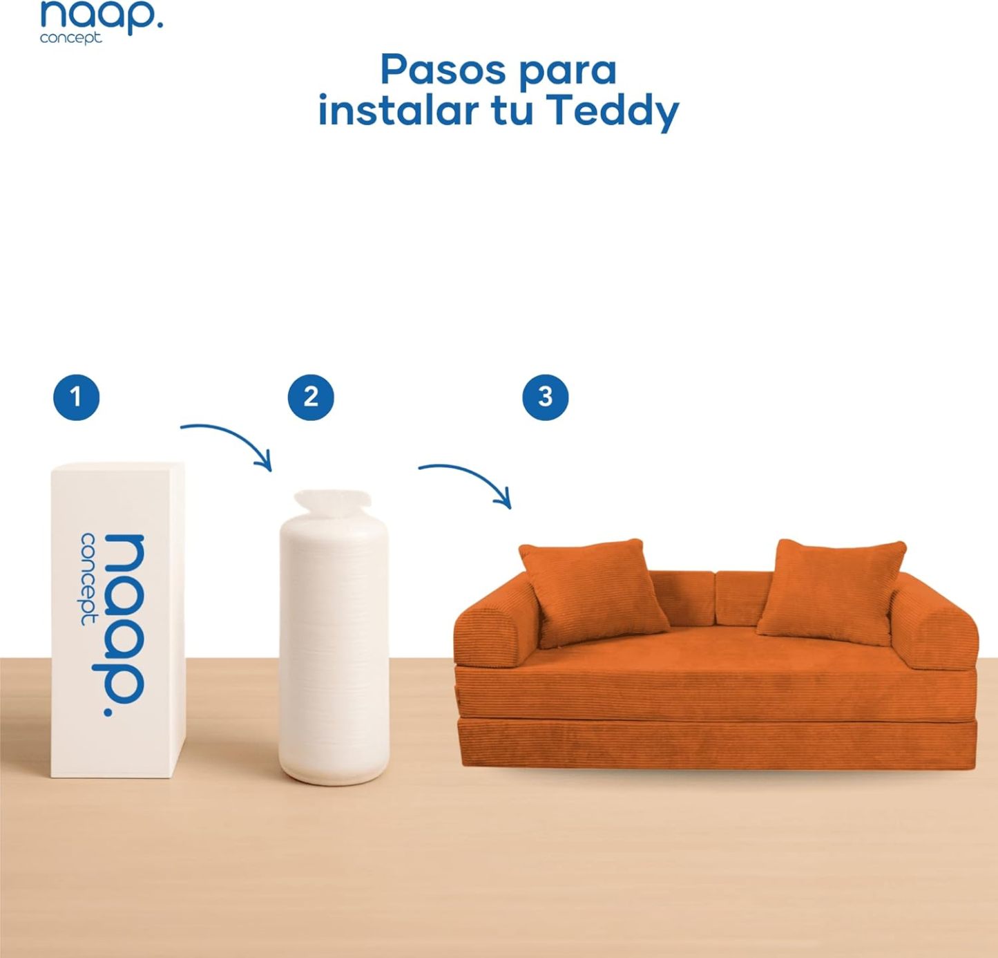 Sofá Cama Teddy Luxe | Diseño Convertible | Hecho 100% de Espuma | Comodidad y Versatilidad | 200x100x65 cm (Chocolate)
