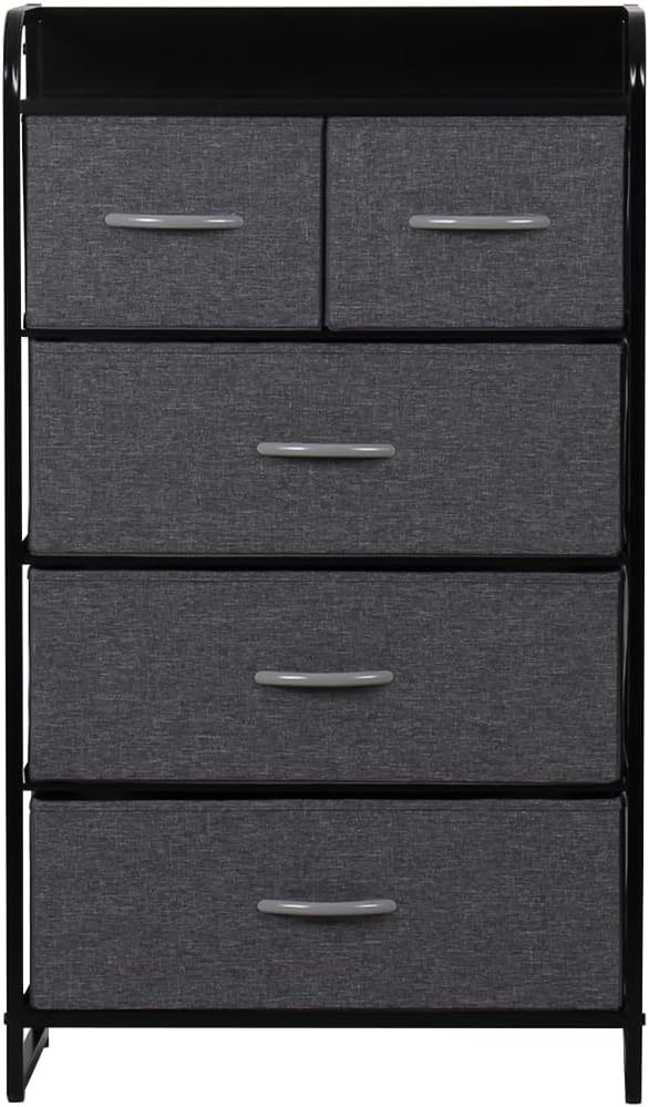 MU:4LIFE Cómoda De 5 Cajones Almacenamiento para Hogar Y Oficina, Organizador Cajonera De Estructura Metal y Cajones De Tela Lino Poliéster y Tela No Tejida (Gris Claro)