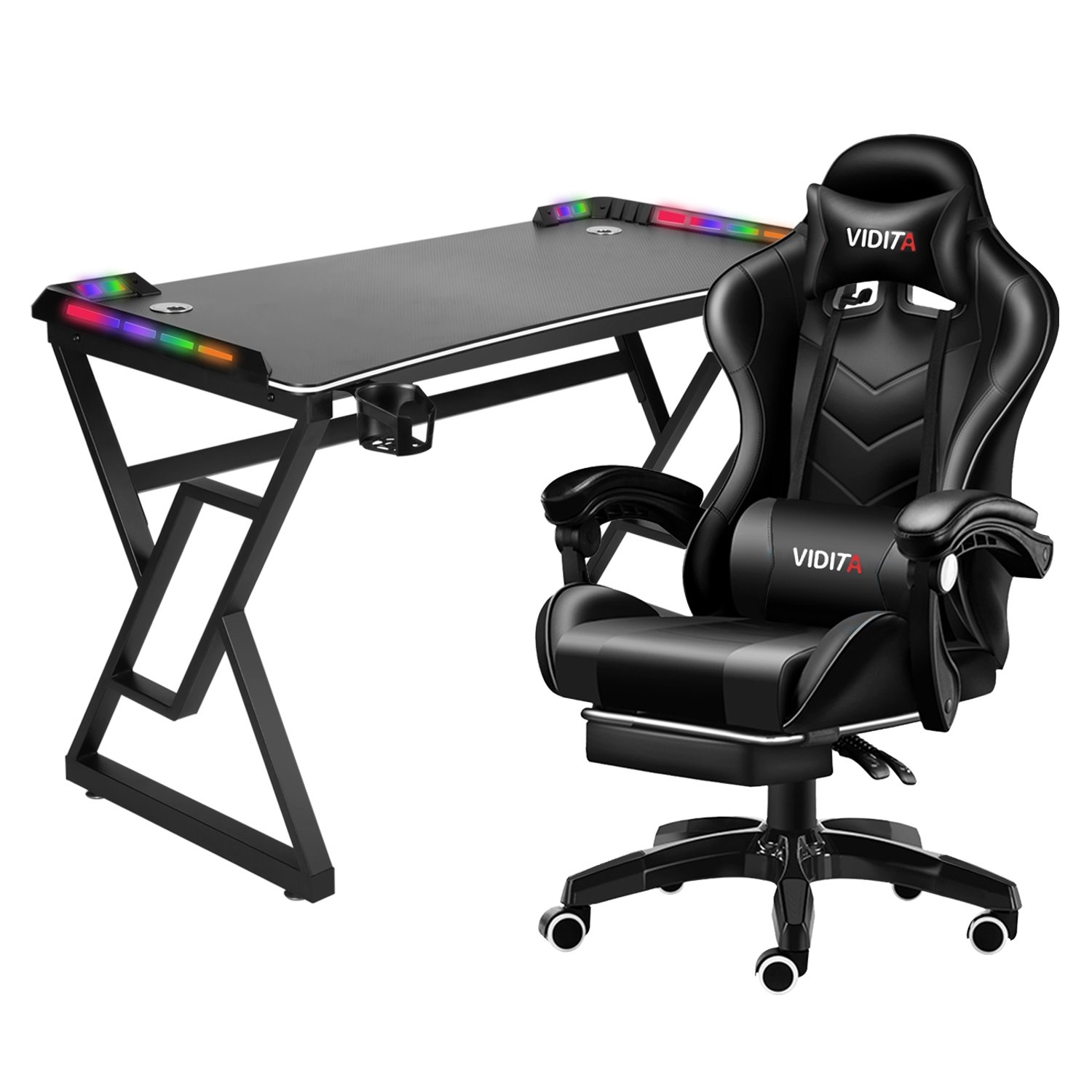 Set Silla Gamer Con Reposapiés y Escritorio Gamer X-RGB 120cm Negro