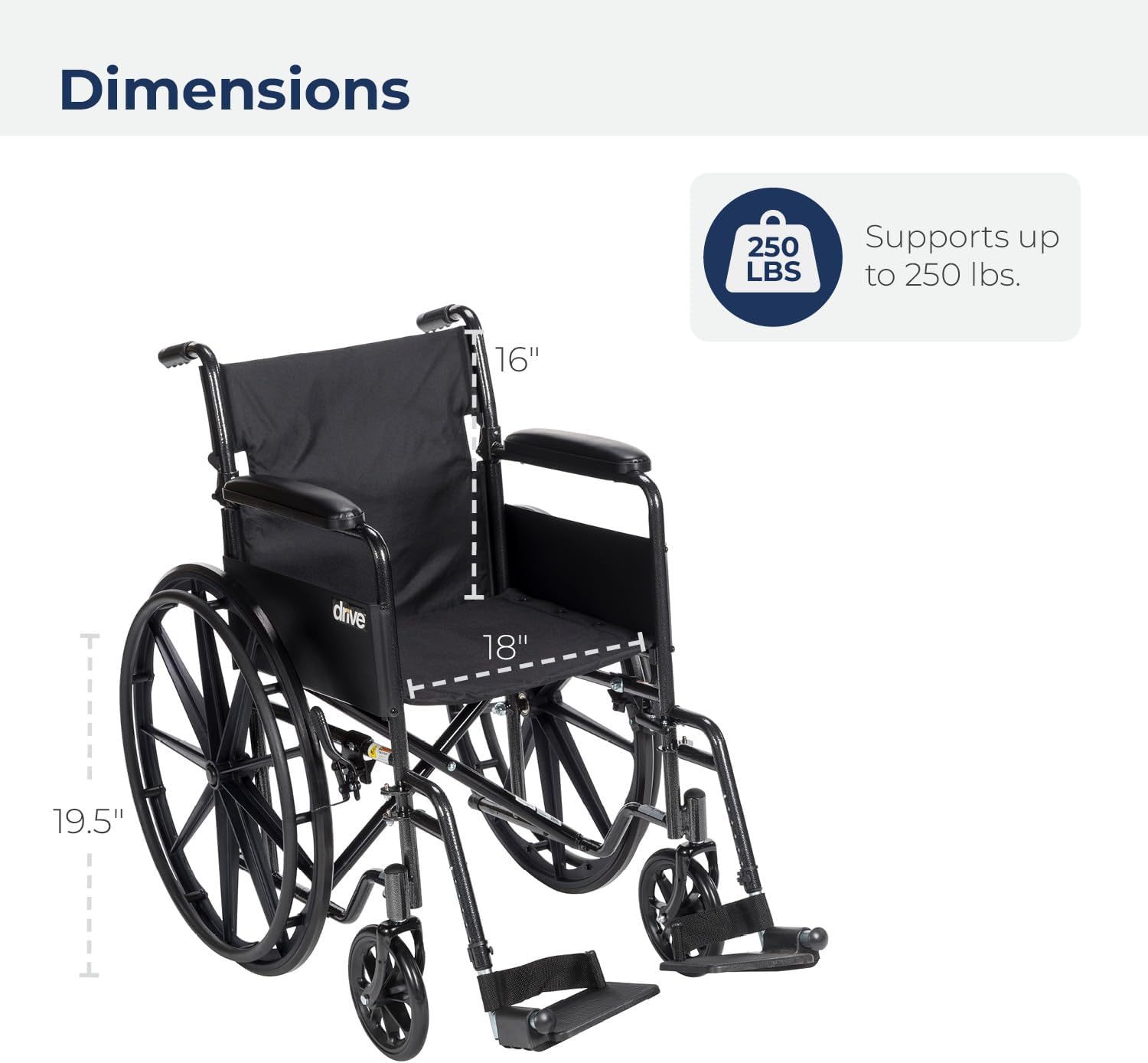 Drive Medical Silver Sport 1 silla de ruedas con brazos completos y reposapiés extraíble