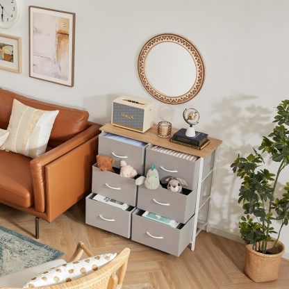 Lifewit Cómoda para Dormitorio, Cómoda de 6 Cajones de Tela, Módulo de Almacenaje para Armario, Salón, Pasillo, Dormitorio, Oficina, Estructura de Acero y Tablero de Madera, Gris Claro