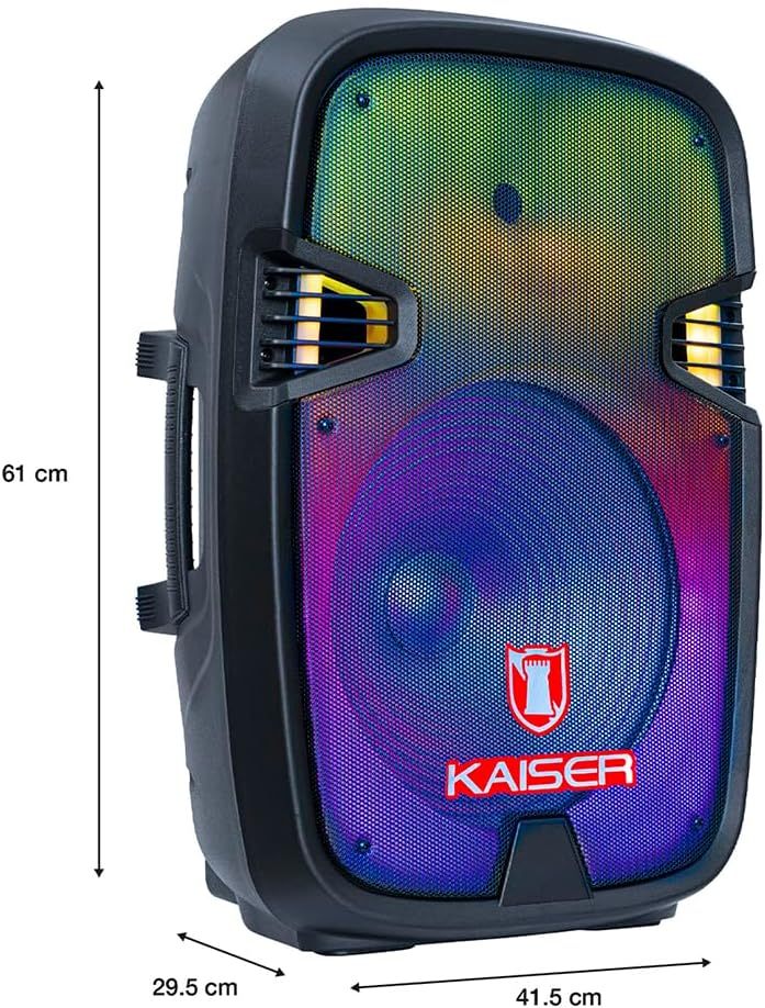 MITZU KSW-4015 Bocina 15" Luz Tipo Flama Ksr-Link, Recargable, Bluetooth, USB, Micro SD, FM, Aux, 1 Mic Alambrico, Stand, 40W RMS Negro