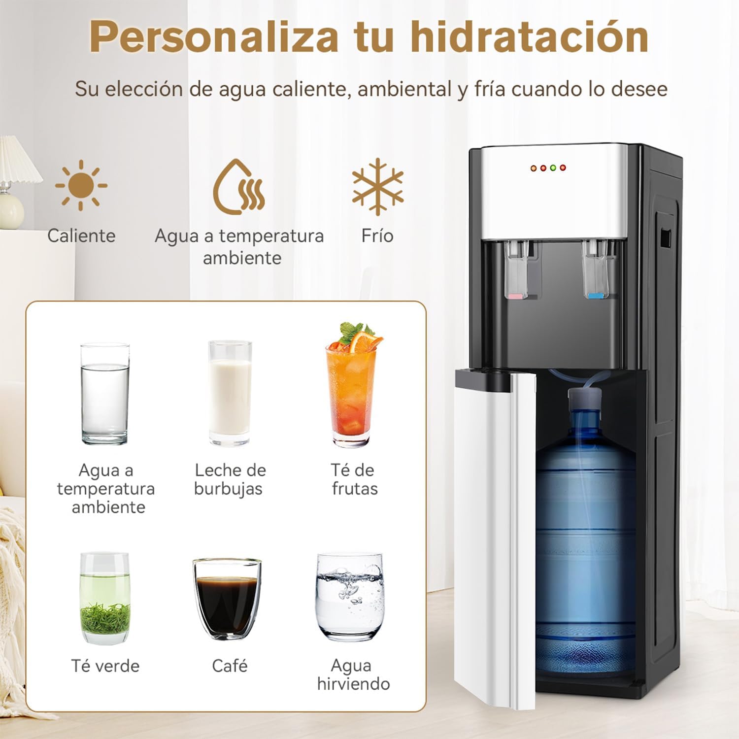 EEGVUY Dispensador de Agua Fría y Caliente, Despachador de Agua Garrafon Oculto, Dispensador De Agua Fría Caliente Eléctrico Enfriador Agua Apto para Botellas de 5 a 20 L - Blanco
