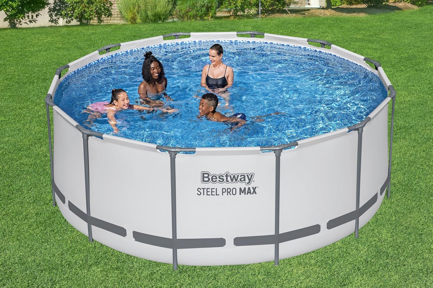 BESTWAY 56421 Alberca con Estructura Redonda 3.66x1.22cm con Bomba y Filtro Gris, Gris