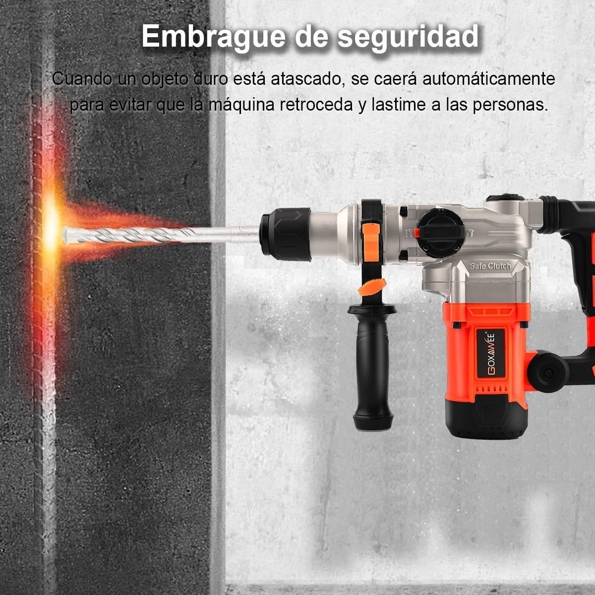 GOXAWEE Kit De 1600W Rotomartillo Cincelador Perforador, 1050RPM, SDS-Plus Con Maletín De Transporte, Taladro de martillo giratorio para Martillar Hormigón, Cavidades de Paredes