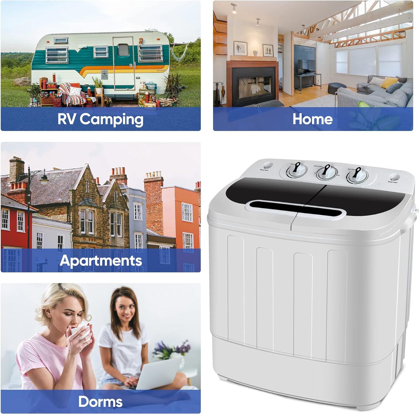 Lavadora portátil de ropa con secadora giratoria, lavadora y secadora compacta, pequeña y ligera lavadora para el hogar, apartamentos, habitaciones de recámara