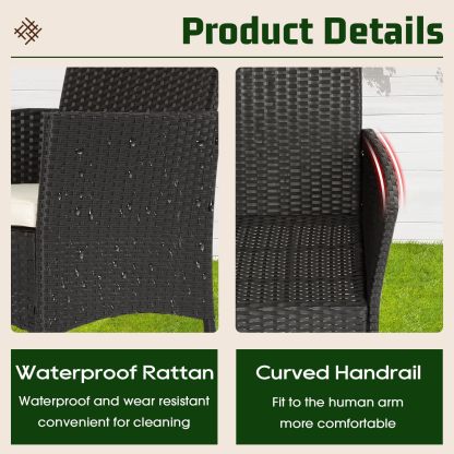 FDW - Juego de 4 muebles para exteriores, juego de conversación de mimbre con silla de ratán, mesa de centro para exteriores, interiores, jardín, patio, porche, terraza, balcón, cojines de mimbre