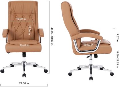 Hoxne - Silla de oficina ejecutiva de piel con brazos y ruedas, respaldo alto, silla ergonómica de computadora de computadora, altura ajustable, silla de computadora de oficina, capacidad de 350