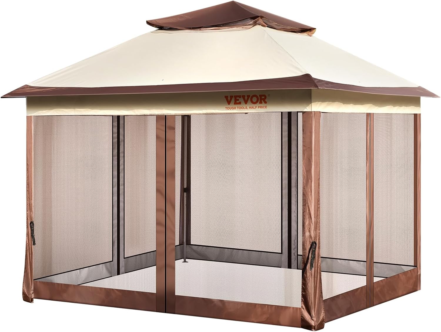 VEVOR - Gazebo desplegable para 8-10 Personas, con mosquitero, Marco de Metal y Tela Oxford 250D recubierta de Poliuretano, toldo Exterior para Patio, Patio, jardín, terraza, 11 x 11 pies, Color café