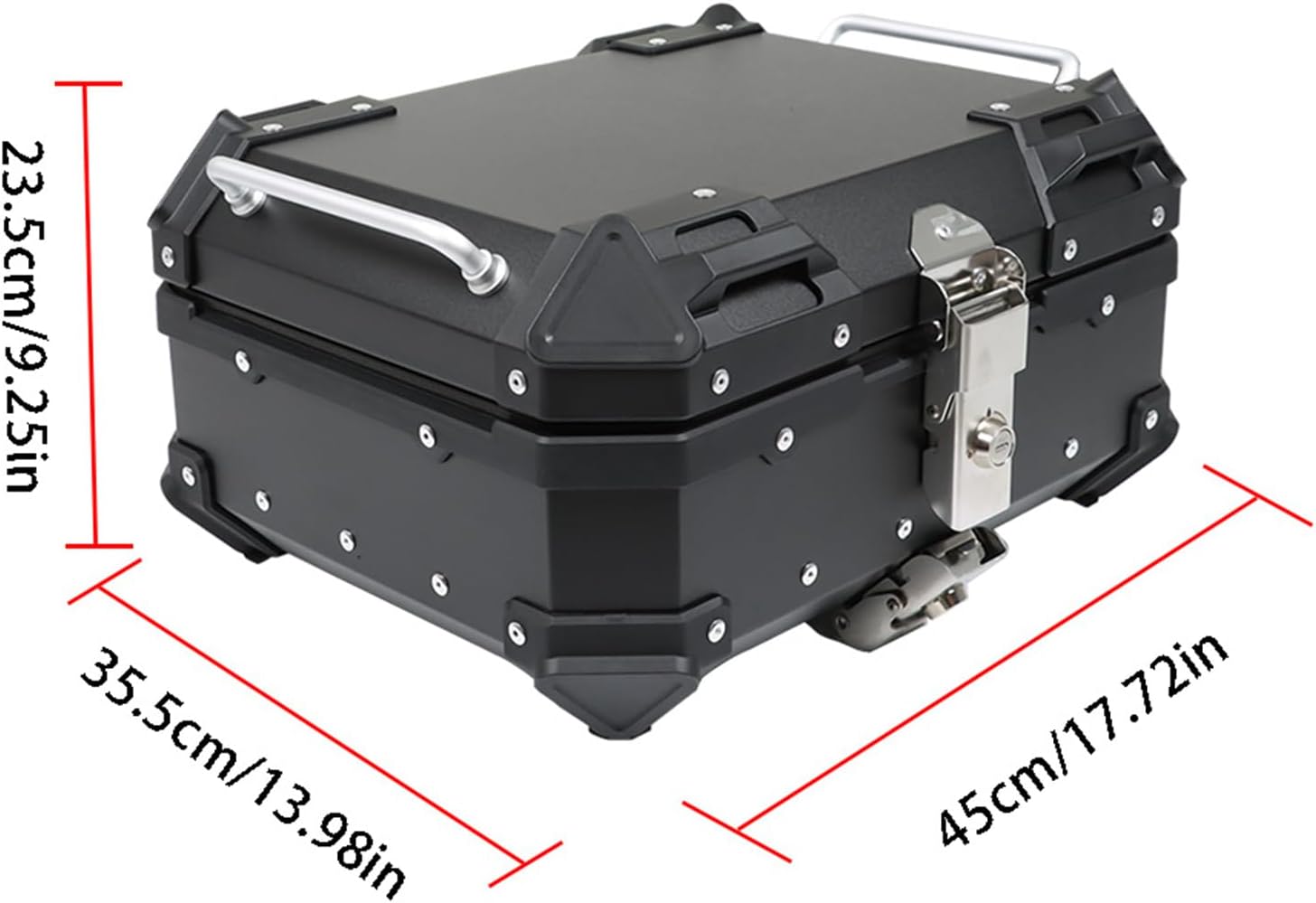 Labwork - Caja trasera para motocicleta de 45 l, con placa de montaje, aleación de aluminio dura, cierre de seguridad contra robo, metal plateado, caja trasera para maletero