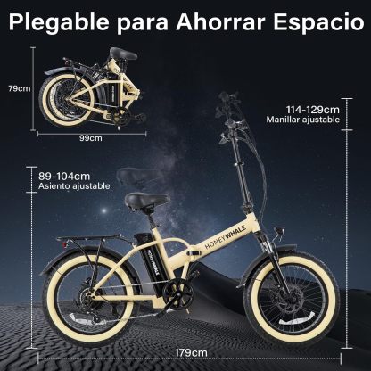 HONEYWHALE F6 Bicicleta Eléctrica Plegable para Adultos, Bicicleta de montaña de 7 velocidades, Máxima del Motor 790W, Velocidad Máxima 40KM/H, Batería Extraíble (48V, 10.4AH), Autonomía 45KM