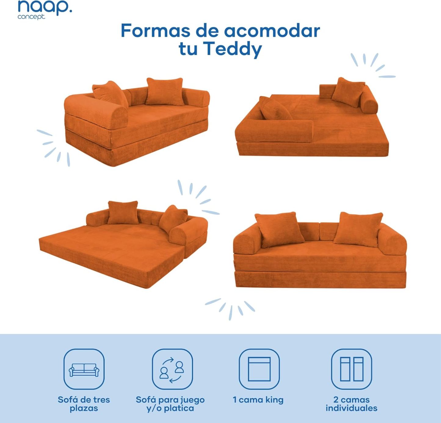 Sofá Cama Teddy Luxe | Diseño Convertible | Hecho 100% de Espuma | Comodidad y Versatilidad | 200x100x65 cm (Chocolate)